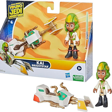 Star Wars: Young Jedi Adventures Kai Brightstar Figure & Speeder Bike, 4-Inch Scale Action Figures & Vehicles, Toys, Preschool Toys for 3 Year Old Boys & Girls
