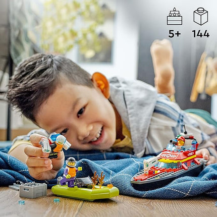 LEGO City Fire Rescue Boat Building Set - Floatable Boat Toy for Boys & Girls, Ages 5+ - Kids Pretend Play Toy for Preschool - Gift for Birthdays - 60373