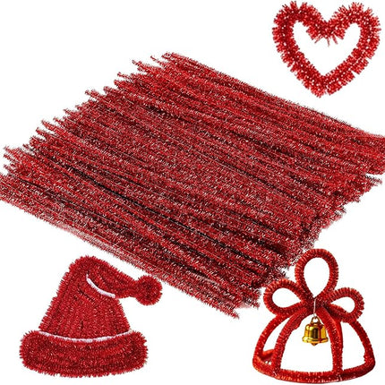 Caydo 200 Pieces Glitter Red Pipe Cleaners,Thick Fluffy Chenille Stems, Pipe Cleaner Crafts for Arts & Crafts, Perfect for Making Animals, Flowers, and Valentine's Day Decorations
