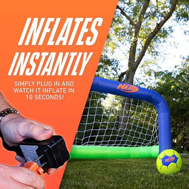 Nerf NERF AirGoal Inflatable Soccer Goal Set - Instant Blow Up Youth Goal + Foam Soccer Ball - Plug in Inflation in 10 Seconds - Kids Net Toy for Kids + 5" Inch Mini Ball