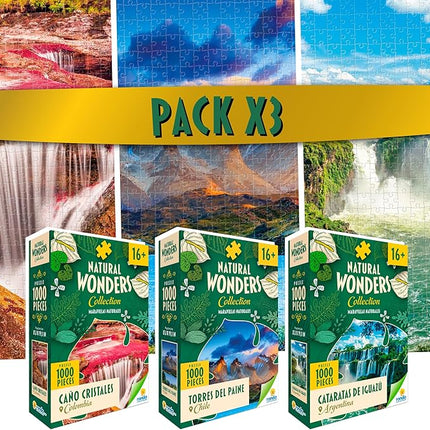 RONDA 1000 Piece Natural Wonders Puzzle Set - World Jigsaw Collection, Family Challenge 3-Pack, Adult and Kids Brain Teaser