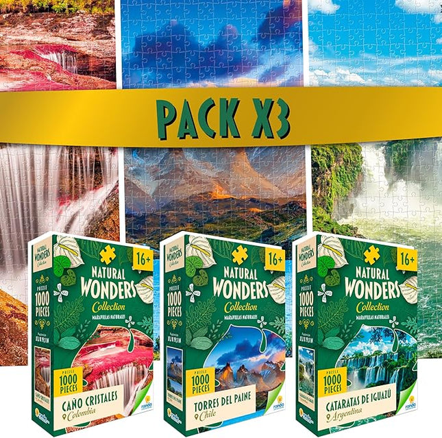 RONDA 1000 Piece Natural Wonders Puzzle Set - World Jigsaw Collection, Family Challenge 3-Pack, Adult and Kids Brain Teaser