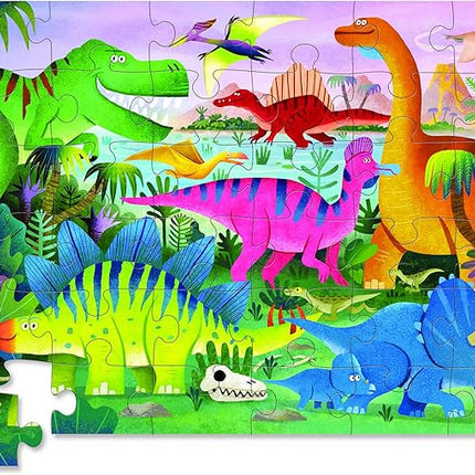 Crocodile Creek 36-Piece Jigsaw Floor Puzzle - Fun Floor Puzzles for Kids Ages 3-5 - Heavy-Duty Shaped Box for Storage - Dino Land - 24" W x 18" H Finished