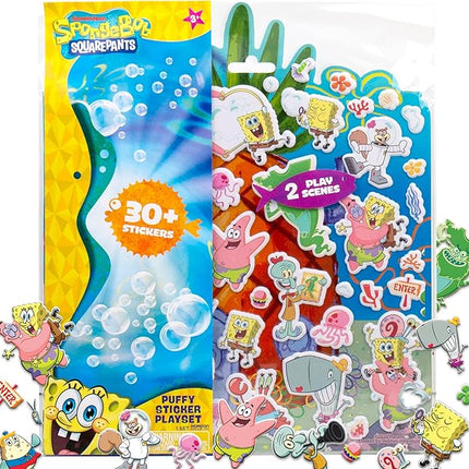 Spongebob Puffy Sticker Playset, Includes Over 30 Reusable Stickers & Play Scenes, Reusable Travel Activity Book for Kids, Toddler Activity Book, Toddler Travel Toy Ages 3+