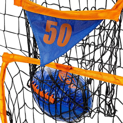 NERF Pro Pass Football Target Toss Net - Kids Football Passing Game Set - 5' x 2' Target Net with Ground Stakes + (1) Junior 8.5" Inch Ball Included - Indoor + Outdoor Youth Game