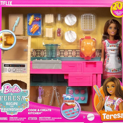Barbie and Teresa Recipe for Friendship Teresa Fashion Doll & Kitchen Playset with 20+ Accessories Including Color-Change Cookies
