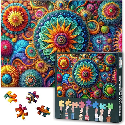 Puzzles for Adults 1000 Pieces - Vibrant Floral Abstract Art, Colorful Flowers Design with Premium Puzzle Board, Adult Jigsaw Puzzle 1000 Piece for Relaxation (27.5x19.7 in)