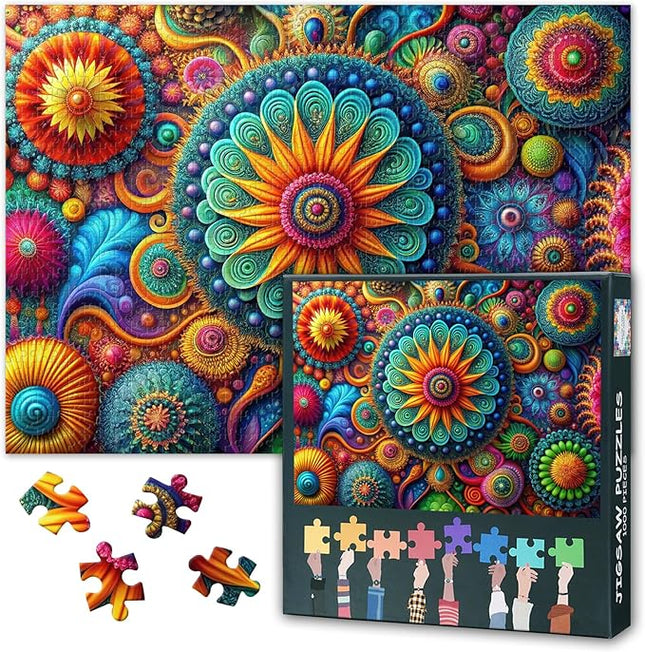 Puzzles for Adults 1000 Pieces - Vibrant Floral Abstract Art, Colorful Flowers Design with Premium Puzzle Board, Adult Jigsaw Puzzle 1000 Piece for Relaxation (27.5x19.7 in)