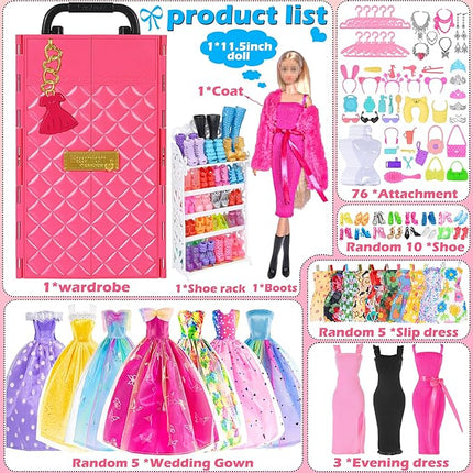 104 Piece Fashion Doll Wardrobe Playset with Poseable 11.5" Doll & 104 Accessories | ASTM-Certified Pretend Play Gift Set for Girls Ages 3+