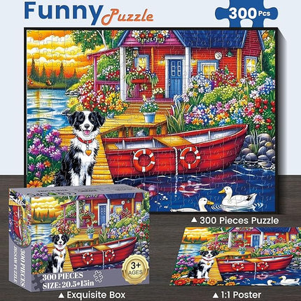 300 Piece Puzzles for Adults,Unique Cute Dog Jigsaw Puzzles 300 Pieces for Adults Kids Seniors,Animal Pet Lover Puzzle for Kids Ages 8-10 10-12,Challenging Puzzles Perfect for Game Nights,20.5*15 In