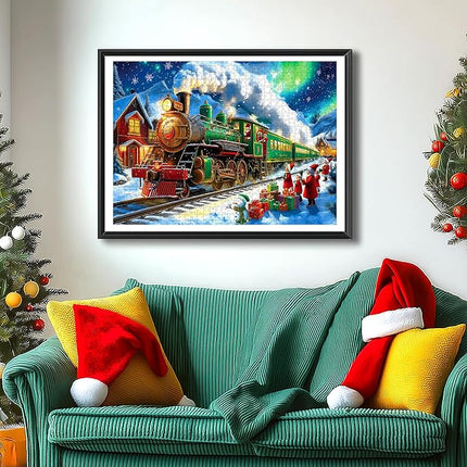 Blueforest Christmas 1000 Piece Jigsaw Puzzle for Adults - 27.5x19.7 Inches Holiday Train Scene with Aurora & Santa, Challenging Fun Adult Puzzles, Home Decor