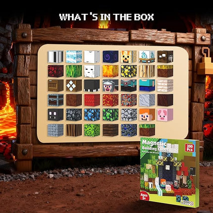 Magnetic Blocks 200 PCS Magnet Building Blocks Cubes Sensory Toys for 3-12 Years Old Gamer Player Kids, Stacking Magnets Birthday Christmas Graduation Gift Set, 0.8 Inch Block, Nether and Overworld