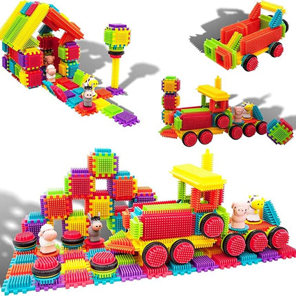 PicassoTiles PTB151 151pcs Hedgehog Lock Block STEM Building Tiles Truck Theme Set Learning Playset STEM Toy Set Educational Kit Child Brain Development Preschool Kindergarten Toy w/Animal Figures