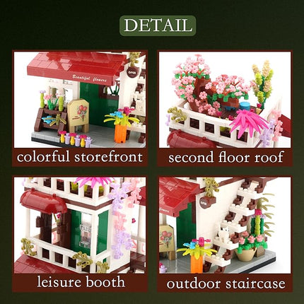 Flower Shop Micro Building Blocks Set Simulation Mini House Building Educational Creative Gift for Ages of 14+ 953 Pieces Street View