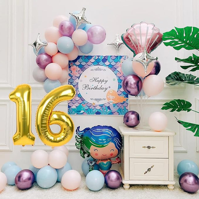 Smlpuame 40 inch Number Balloon 0-9 Gold Large Number 16 Balloons,Digital Balloons for Birthday Party Celebration Decorations Supplies, Helium Foil Number Balloons for Wedding Anniversary