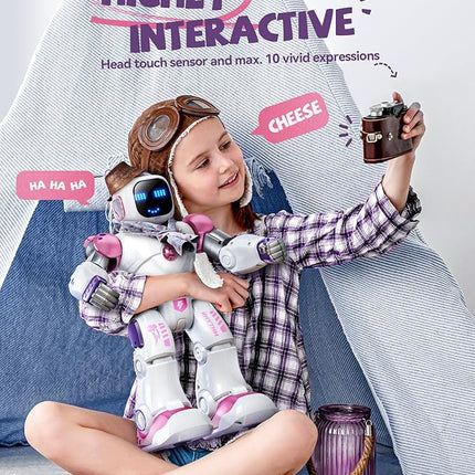 Ruko 1088 Smart Robot Toys for Kids, Large STEM Programmable Interactive RC Robot with Voice Control, App Control, Gifts for Boys & Girls Age 4 5 6 7 8 9, Pink
