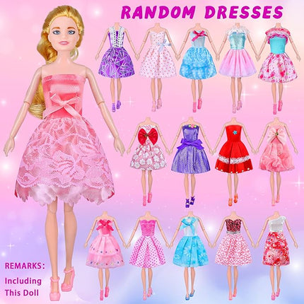 135 Pcs Doll Clothes and Accessories with Doll, Princess Gowns, Fashion Dresses, Slip Dresses, Top, Pants, Jumpsuit, Swimsuits, Shoes, Hangers, Doll Dress up Toys for Girls Kids Toddlers Toy Gifts