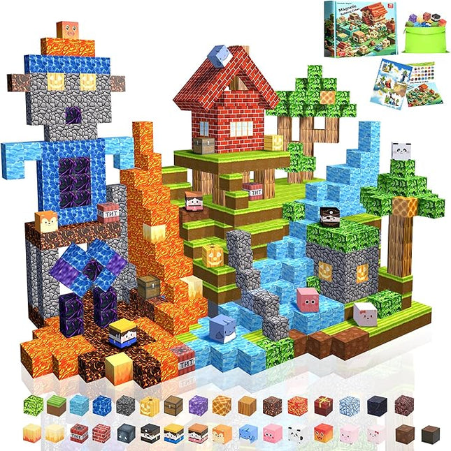 Magnetic Blocks,170PCS Magnetic Building Blocks Upgraded Sensory Toys Construction Set,Magnets Cubes Building Toys for Kids Games,Toddler Montessori Stacking Magnets for 3+ Boys Girls Birthday Gifts