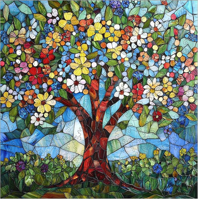 Wooden Puzzles for Adults, Glass Tree of Life Jigsaw Puzzles, 213 Pieces Adults Puzzles, Gifts for Puzzle Lover, Family Brain Game, 12.2x12.2 inch