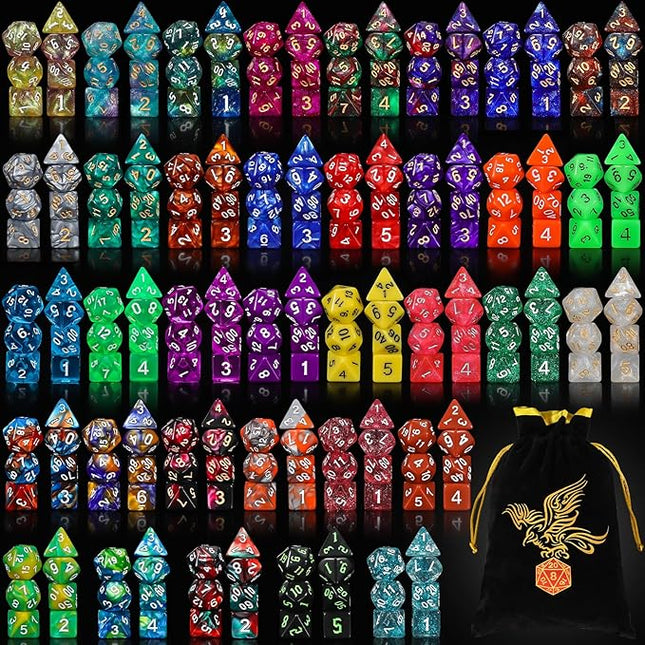 QMay 35 Sets Polyhedral Dice - 35 X 7 (245 Pieces) DND Dice with a D&D Dice Large Drawstring Bag, 35 Colors D4 D6 D8 D10 D% D12 D20, Great for Dungeons and Dragons, RPG, MTG,Role Playing Table Games