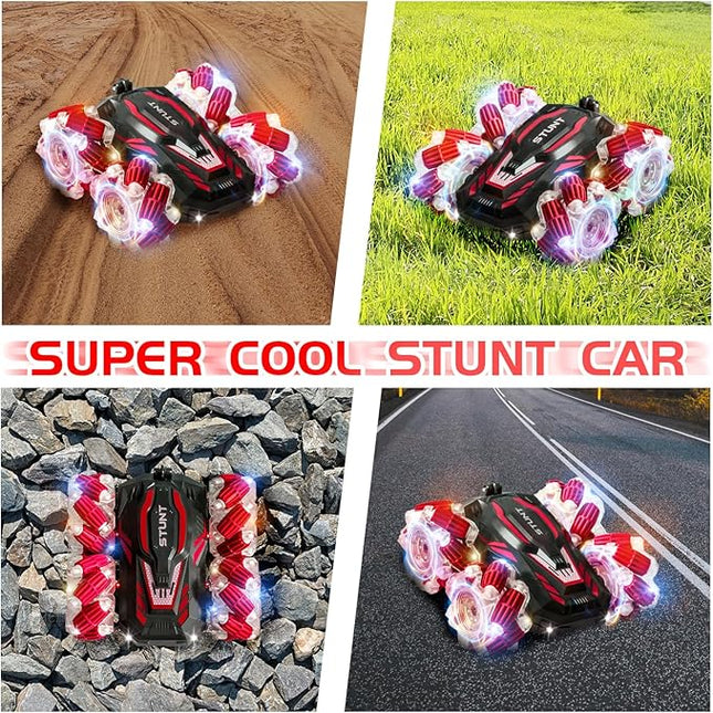 Gesture Sensing RC Stunt Car, 2.4 Ghz 4WD Remote Control Cars, Cool Lighting and Music, Double-Sided Rotating Off-Road Vehicle 360° Flipping Car, Present for Boys and Girls Aged 6-12