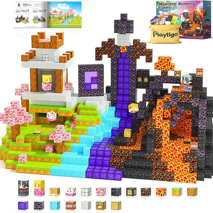 Magnetic Blocks- 100pcs Mine Magnet World Block Cubes Toys for Kids Ages 4-8 Magnetic Tiles Kids Sensory Birthday Gifts Game Toys for Boys & Girls Ages 3+