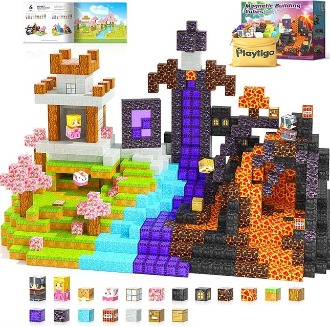 Magnetic Blocks- 100pcs Mine Magnet World Block Cubes Toys for Kids Ages 4-8 Magnetic Tiles Kids Sensory Birthday Gifts Game Toys for Boys & Girls Ages 3+