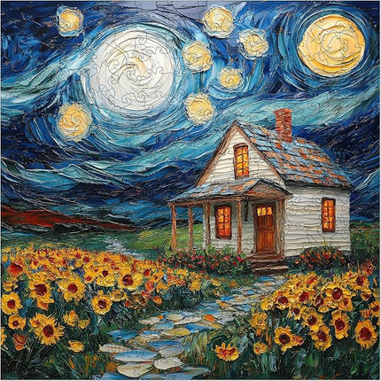Leodozzio Wooden Puzzles for Adults, Starlight House Jigsaw Puzzles 500 Pieces-5MM Thickness,15.9x15.9, Unique Shaped Puzzle, Perfect Choice for Birthday Gifts, Wall Art Room and Artistic Home Decor