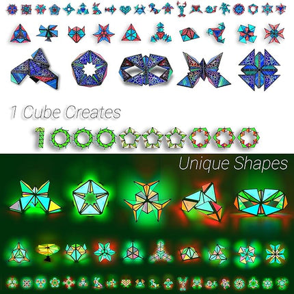 TOSY Magnet Pyramid Glow - 1 Cube Transforms into 1 Billion Shapes, 12 Pieces, 243 Rare Earth Magnets, Glowing, Holographic Design Magnet Tiles Creative Puzzle STEM/STEAM Toy, 2-Pack