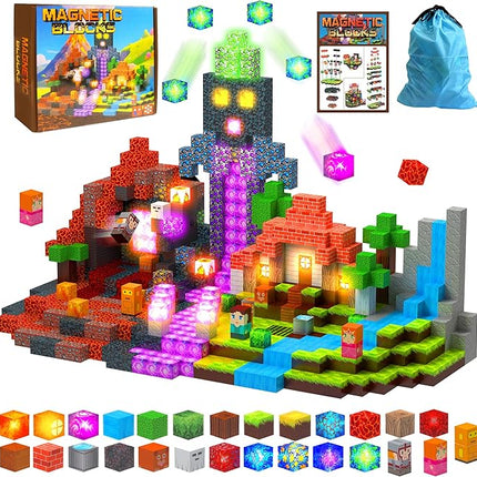 Magnetic Tiles Building Blocks for Kids Ages 3+, STEM Toys for Toddlers, 200PCS Magnetic Construction Set with Storage Bag, Educational Birthday Gifts for Boys & Girls (Volcano)