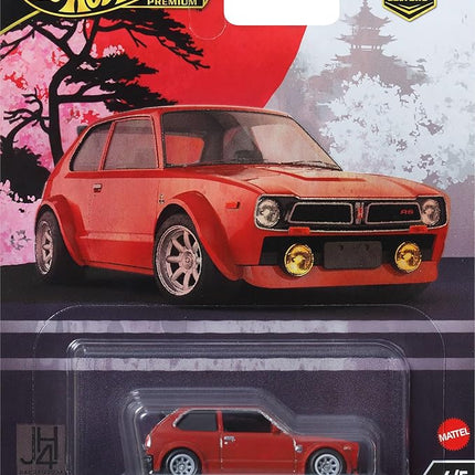 Hot Wheels Premium Car Culture Collectible Toy Car, 1:64 Scale Die-Cast '73 Honda Civic Custom, Japan Historics 4 Vehicle with Real Riders Tires