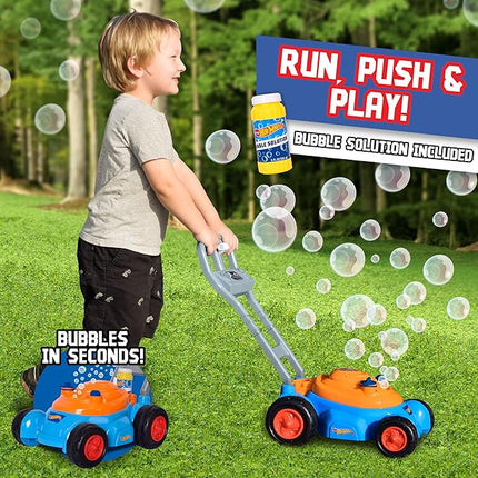 Hot Wheels™ Bubble Lawn Mower for Toddlers, Bubble Blowing Machines, Indoor/Outdoor Gardening Toy, Birthday Gift for Prechool Girls and Boys, No Batteries Required, Includes Bubble Solution, 2+