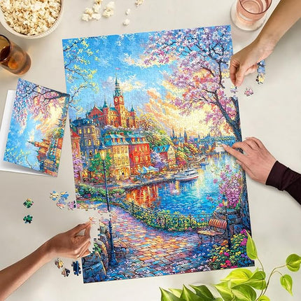 Bloomswick Jigsaw Puzzles, Puzzles for Adults 1000 Pieces, Spring Town Hard Difficult Challenging Puzzles, Home Decoration Puzzle, Interlock Perfectly No Dust