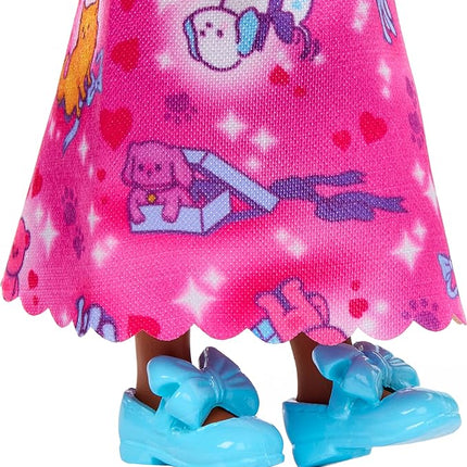 Barbie Royal Chelsea Doll with Pink Hair and Purple Bow Headband, Colorful Printed Skirt