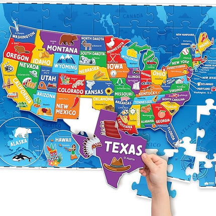 United States Puzzles for Kids Ages 4-6 - Educational Toys for Boys & Girls - 70Pcs USA Map Kids Puzzle with 50 States & Capitals - Floor Jigsaw Puzzles, Learning Activities, Valentine Gifts for Kids