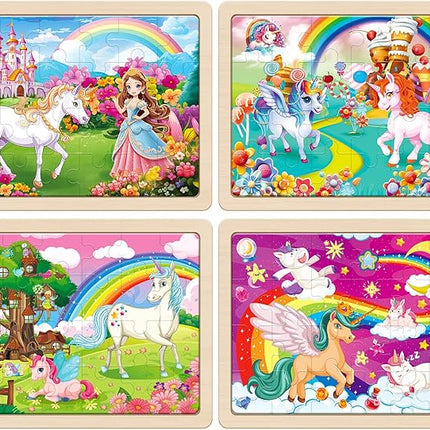 SYNARRY Large Unicorn Princess Fairy Wooden Puzzles for Girls Gift Box(12.2 * 9.4 in) - FSC Certified, 24 Pcs Puzzles for Kids Ages 4-6, Easter Basket Stuffers Valentines Day Gifts for Kids Ages 3-5