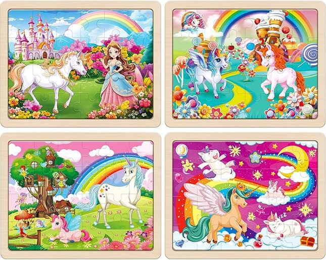 SYNARRY Large Unicorn Princess Fairy Wooden Puzzles for Girls Gift Box(12.2 * 9.4 in) - FSC Certified, 24 Pcs Puzzles for Kids Ages 4-6, Easter Basket Stuffers Valentines Day Gifts for Kids Ages 3-5