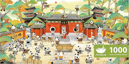 MOMIBOOK Puzzles for Adults 1000 Pieces Jigsaw Puzzles of Panda Shaolin Temple, Painting Image Chinese Difficult Challenging Hard Impossible Puzzle Unique Funny Party Christmas Birthday Gifts