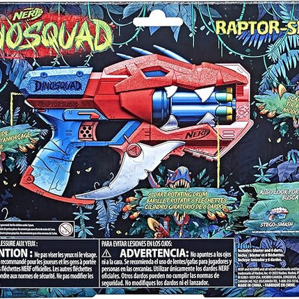 Nerf DinoSquad Raptor-Slash Dart Blaster, 6-Dart Rotating Drum, Slam Fire Action, 6 Official Elite Darts, Velociraptor Dinosaur Design
