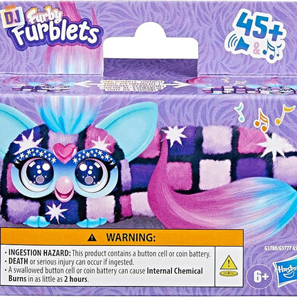 FURBY DJ Furblets Dis-Co-Dazz Mini Electronic Plush Toy with Funny Stretchable Sound Effects & Music, Speaks Furbish, Pink, Purple, & Black