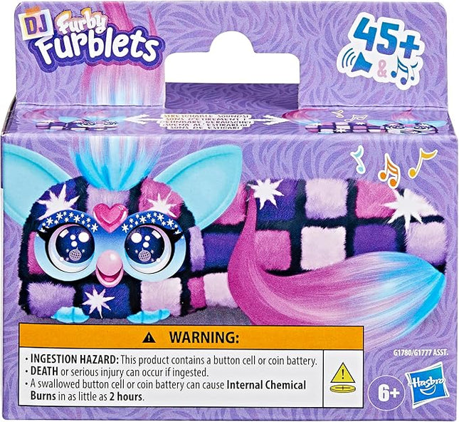 FURBY DJ Furblets Dis-Co-Dazz Mini Electronic Plush Toy with Funny Stretchable Sound Effects & Music, Speaks Furbish, Pink, Purple, & Black
