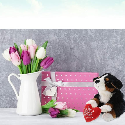 DolliBu I Love You Valentine Plush Bernese Dog - Cute Stuffed Animal with Red Heart and Name Personalization Gift for Valentines Day, Birthday, Anniversary, Romantic Date - 7 Inches