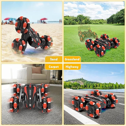 Eulogia RC Cars for Boys 5-8 Gesture Sensing Stunt Cars Double Sided 360° Flips & Rotating Remote Control Car Toys Durable Off-Road Drift Car Gifts for Boys (Red)