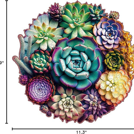 Mys Aurora Wooden Jigsaw Puzzles - Mandala Succulent Plants, 200 Piece Luxurious Shaped Wooden Puzzles for Adults and Kids, Family Game, Medium 11.3'' x 10.9''