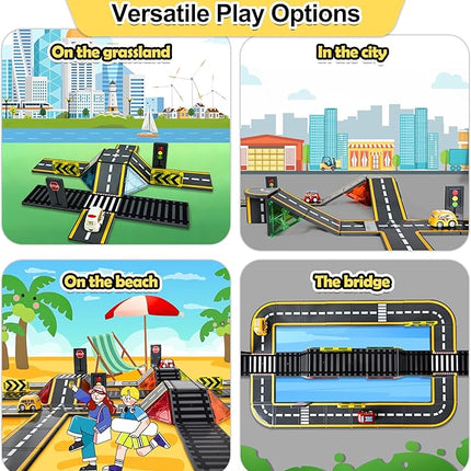 72pcs Upgraded Magnetic Tiles Road & Train Dual-Sided Expansion Pack, Magnetic Building Blocks Construction Toys for 3+Year Old Boys & Girls, Montessori Toys for Toddler, STEM Learning Gifts
