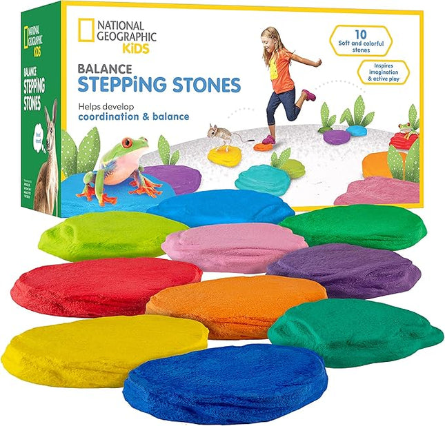 NATIONAL GEOGRAPHIC Stepping Stones for Kids – 10 Soft Durable, Encourage Toddler Balance & Gross Motor Skills, Indoor & Outdoor Toys, Balance Stones, Obstacle Course (Amazon Exclusive)