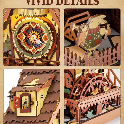 ROKR Cuckoo Clock Mechanical 3D Wooden Puzzle Kit for Adults, DIY Wooden Clock Model Building Set, Unique Home Decor Gift for Women Men
