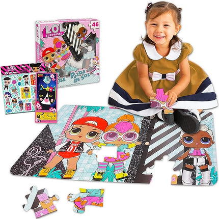 LOL Surprise Puzzle Box Bundle for Kids 3 Foot Puzzle 46 Pieces with Reward Stickers and Cat Door Hanger