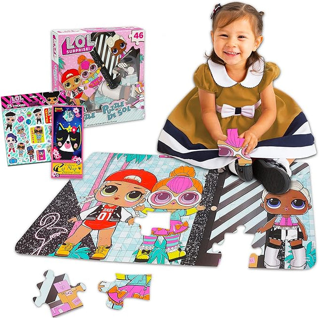 LOL Surprise Puzzle Box Bundle for Kids 3 Foot Puzzle 46 Pieces with Reward Stickers and Cat Door Hanger