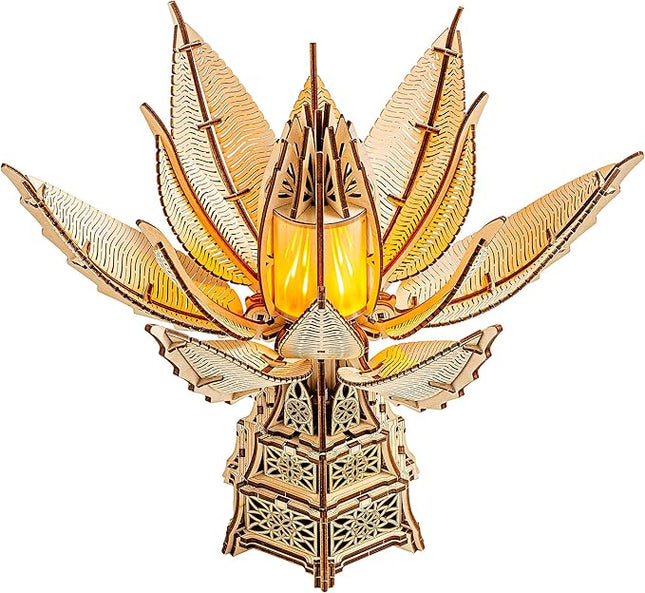 Wood Trick Fiery Bloom Luminous LED 3D Wooden Puzzles for Adults to Build - Interactive Mechanical Movement - Engineering DIY Project Mechanical 3D Puzzle Model Kits for Adults